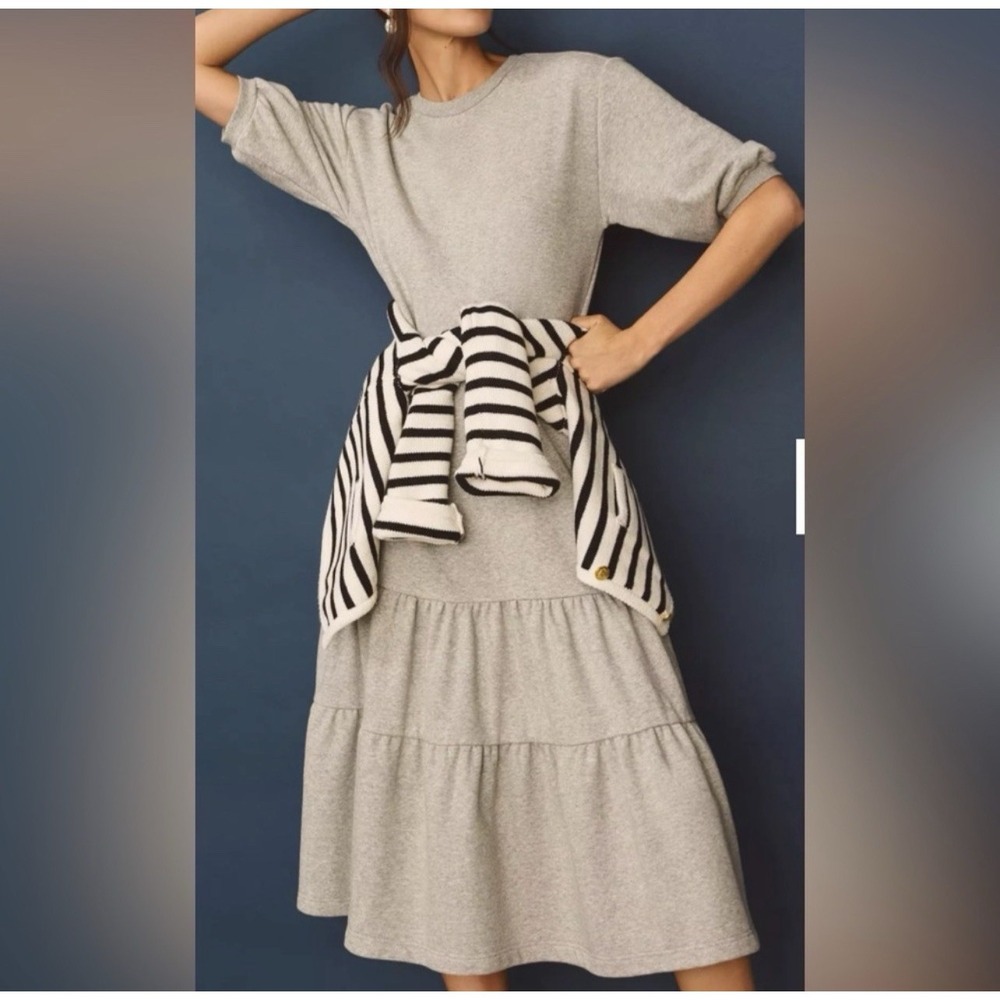 Anthropologie Daily Practice Tiered Lounge Dress XS Gray Sweatshirt Cotton Blend